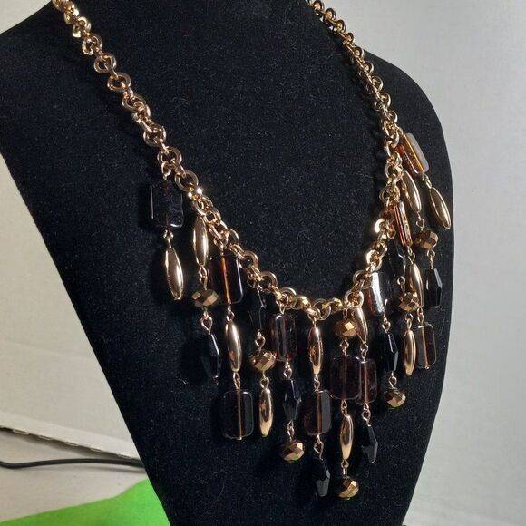 NWT Erica Lyons Statement Gold tone Beaded Dangling Necklace - Picture 1 of 10